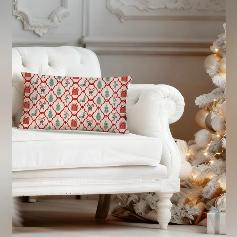 New- Set of SIX Festive Red and White Festive couch Pillow Set